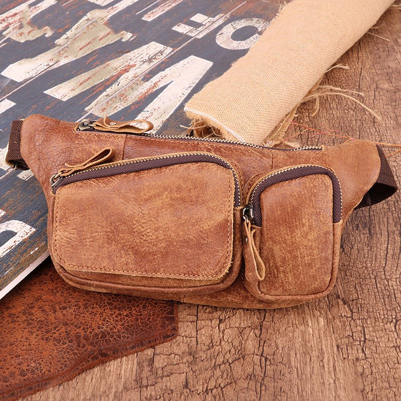 Genuine Leather Men's Chest Bag Nubuck Leather Retro Phone Belt Bag