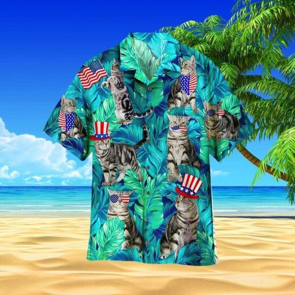 Cat Aloha Hawaiian Shirt 4th Of July Hawaiian Shirt US flag Hawaiian Shirt For Men Women Cat Lover