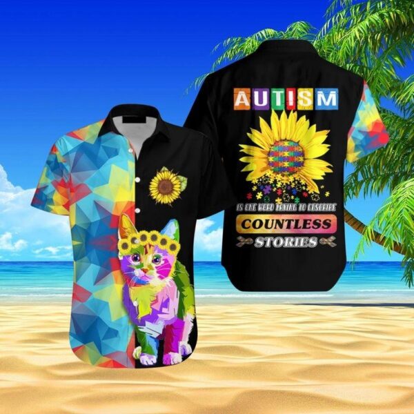 Cat Aloha Hawaiian Shirt Sunflower Autism Awareness Cat Hawaiian Shirt Autism Is One Word Hawaiian Shirt For Men Women Cat Lover
