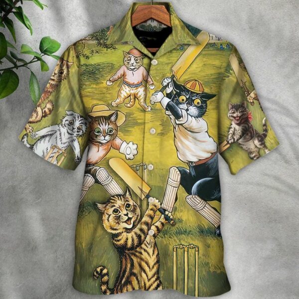 Cat Cricket Hawaiian Shirt For Summer Cat Play Cricket Funny We Love Cricket Hawaiian Shirts Outfit For Men Women Friend Team Cat Lovers