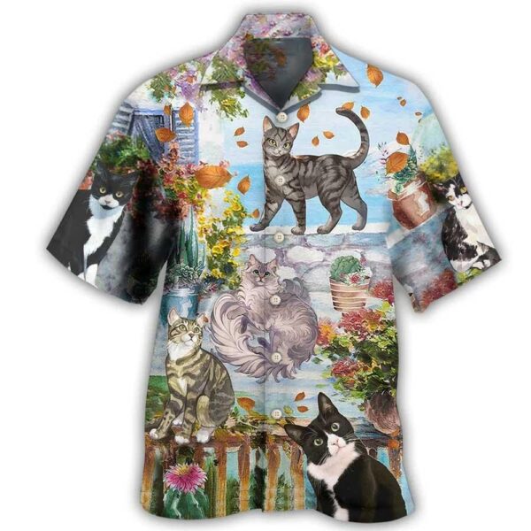 Cat Hawaiian Shirt For Summer Cat Loves Peaceful Garden Aloha Shirts Best Colorful Cool Cat Hawaiian Shirts For Men Women Friend Team Cat Lovers