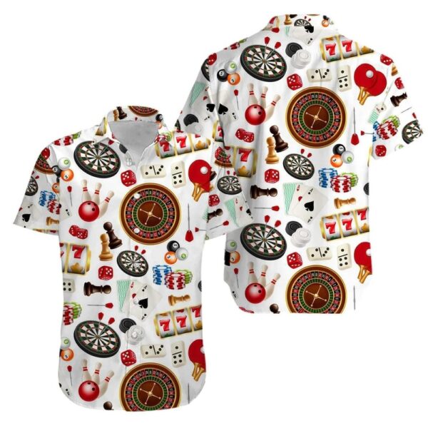 Darts Billiards Bowling Hawaiian Shirt Darts Billiards Bowling Cards Game White Aloha Hawaiian Shirts For Men and Women Gift For Friend Family