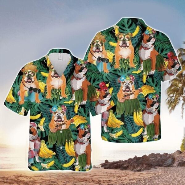Dog Aloha Hawaiian Shirt Bulldog Summer Leaves Hawaiian Shirt Tropical Banana Hawaiian Shirt For Men Women Bulldog Lover