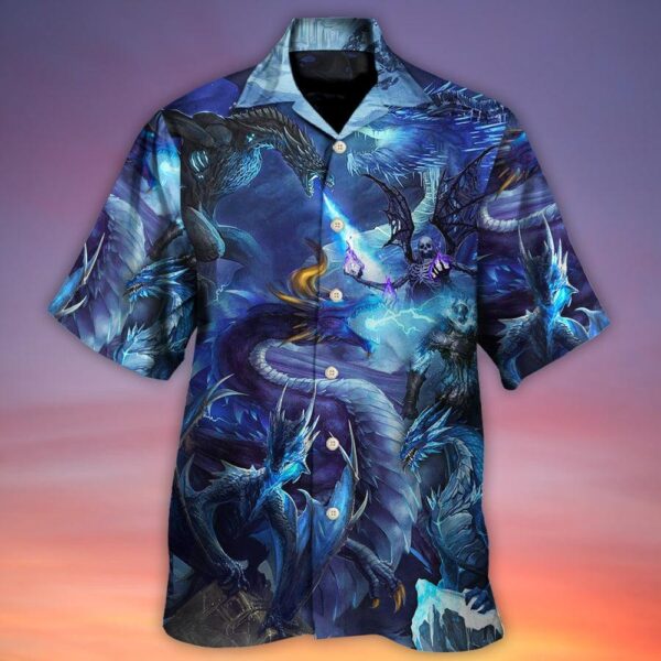 Dragon Aloha Hawaiian Shirt For Summer Dragon Blue Skull Fire Lightning Art Style Hawaiian Shirts Outfit For Men Women Dragon Lovers