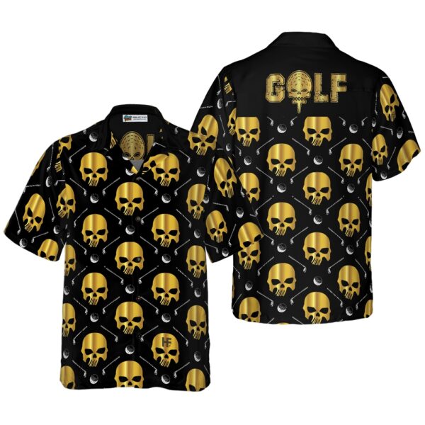 Golf Hawaiian Shirts Golf And Golden Skull Pattern Aloha Hawaiian Shirt For Summer Gift For Men Women Friend Team Golf Lovers